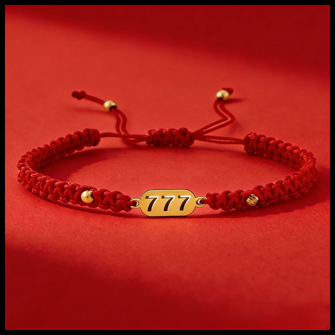 777 angel number red string bracelet alignment spiritual luck sacred cord — on-wrist lifestyle | BuddhaManifest™
