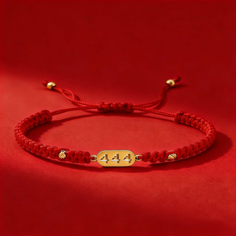 444 angel number red string bracelet divine protection grounding cord — flatlay front view | BuddhaManifest™ Main image
