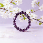 Amethyst healing crystal bracelet calm clarity purple stone jewelry — bead & charm detail | BuddhaManifest™