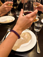 Amethyst healing crystal bracelet calm clarity purple stone jewelry — side angle product | BuddhaManifest™