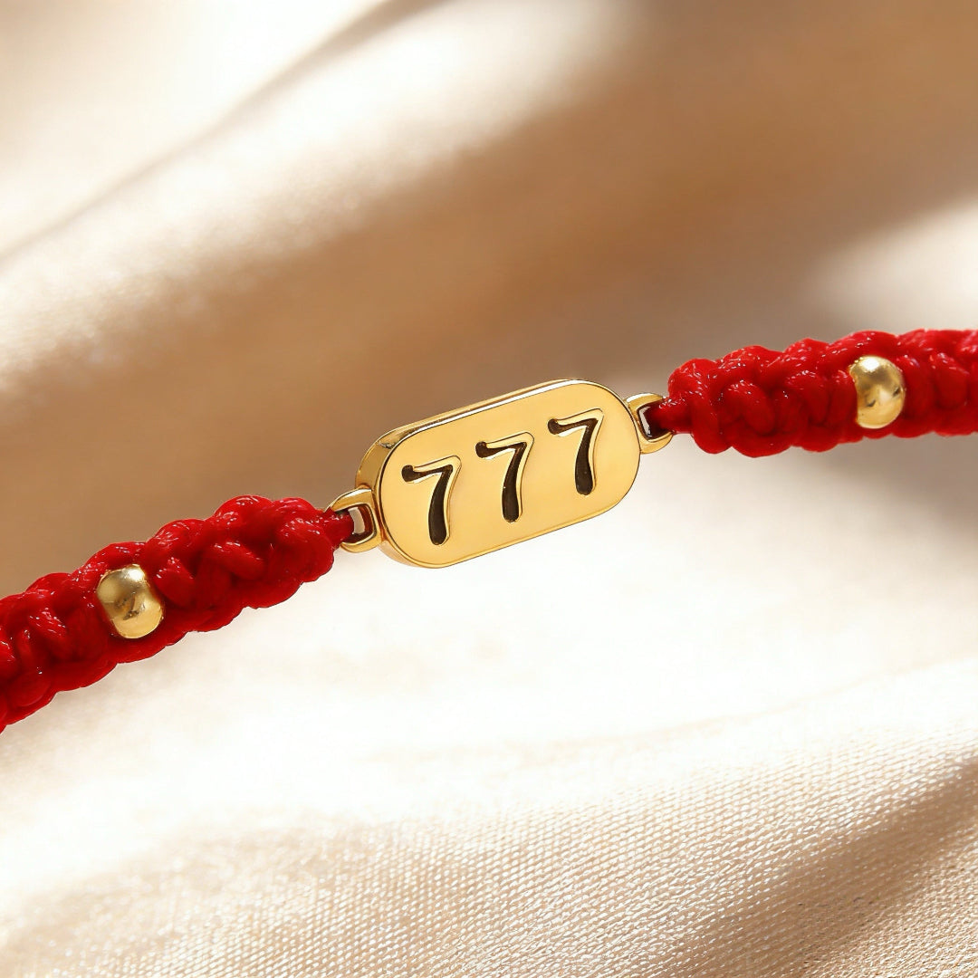 777 angel number red string bracelet alignment spiritual luck sacred cord — full bracelet coil | BuddhaManifest™