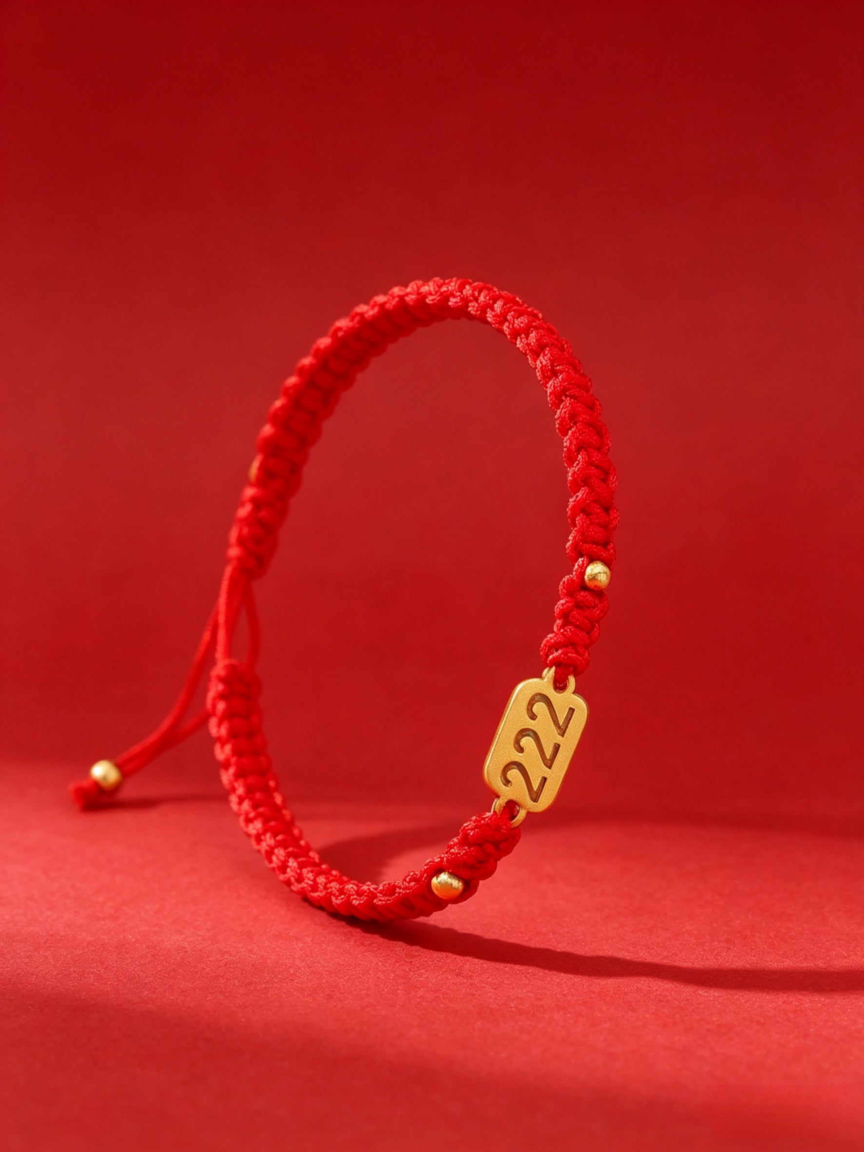 222 angel number red string bracelet balance harmony sacred cord — bead & charm detail | BuddhaManifest™