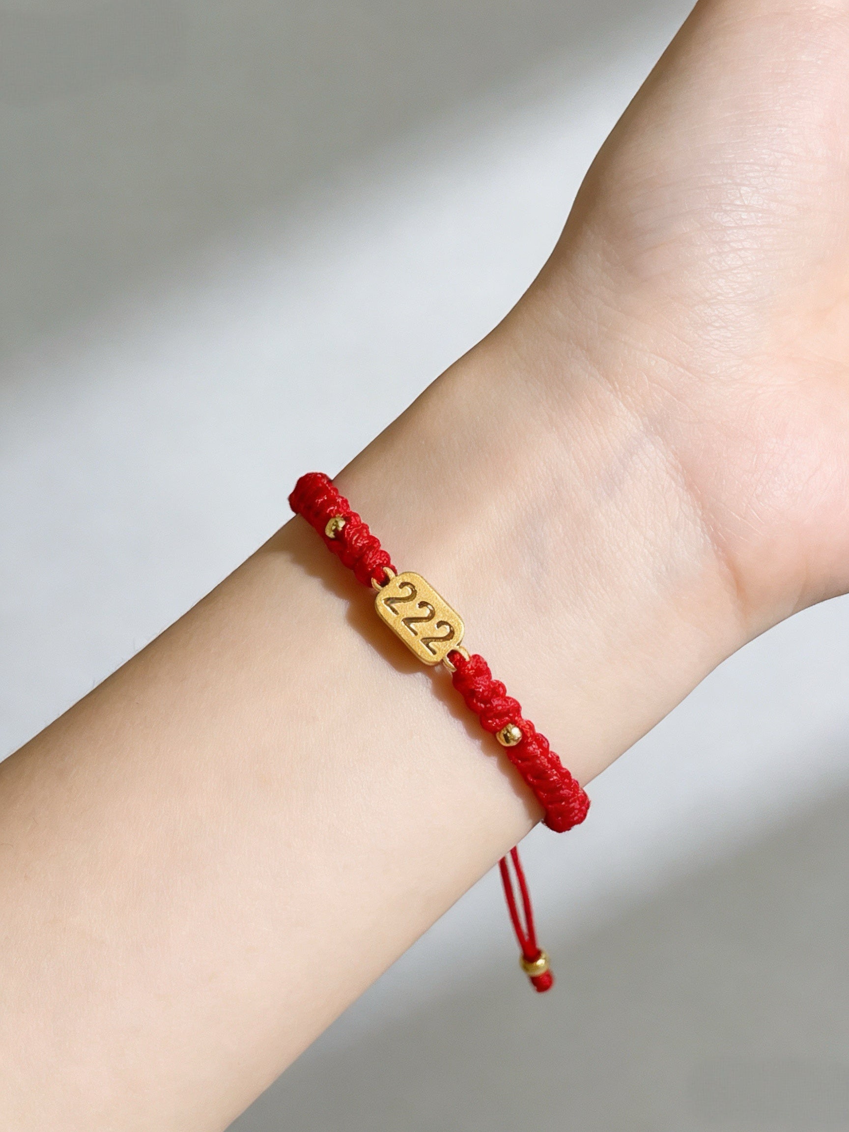 222 angel number red string bracelet balance harmony sacred cord — side angle product | BuddhaManifest™