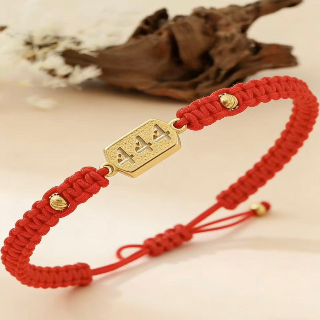 444 angel number red string bracelet divine protection grounding cord — bead & charm detail | BuddhaManifest™