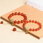 Red agate nephrite jade vitality protection stretch intention bracelet — on-wrist lifestyle | BuddhaManifest™
