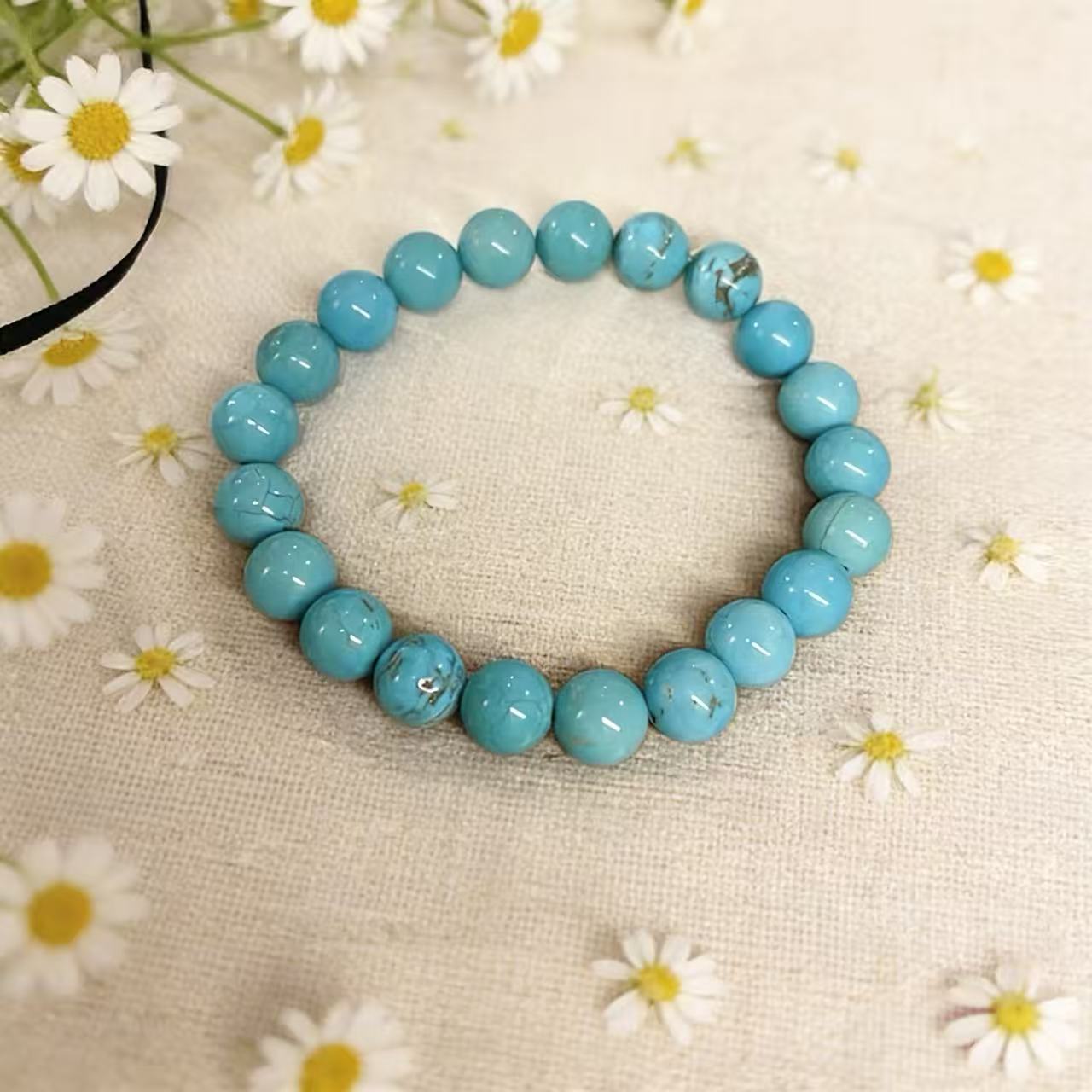 Natural turquoise protection bracelet sky stone calm spiritual jewelry — side angle product | BuddhaManifest™