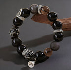 Obsidian thunder-struck wood protection bracelet grounding talisman jewelry — full bracelet coil | BuddhaManifest™