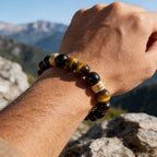 Yellow tiger eye obsidian bracelet Feng Shui courage insight protection — close-up hardware | BuddhaManifest™