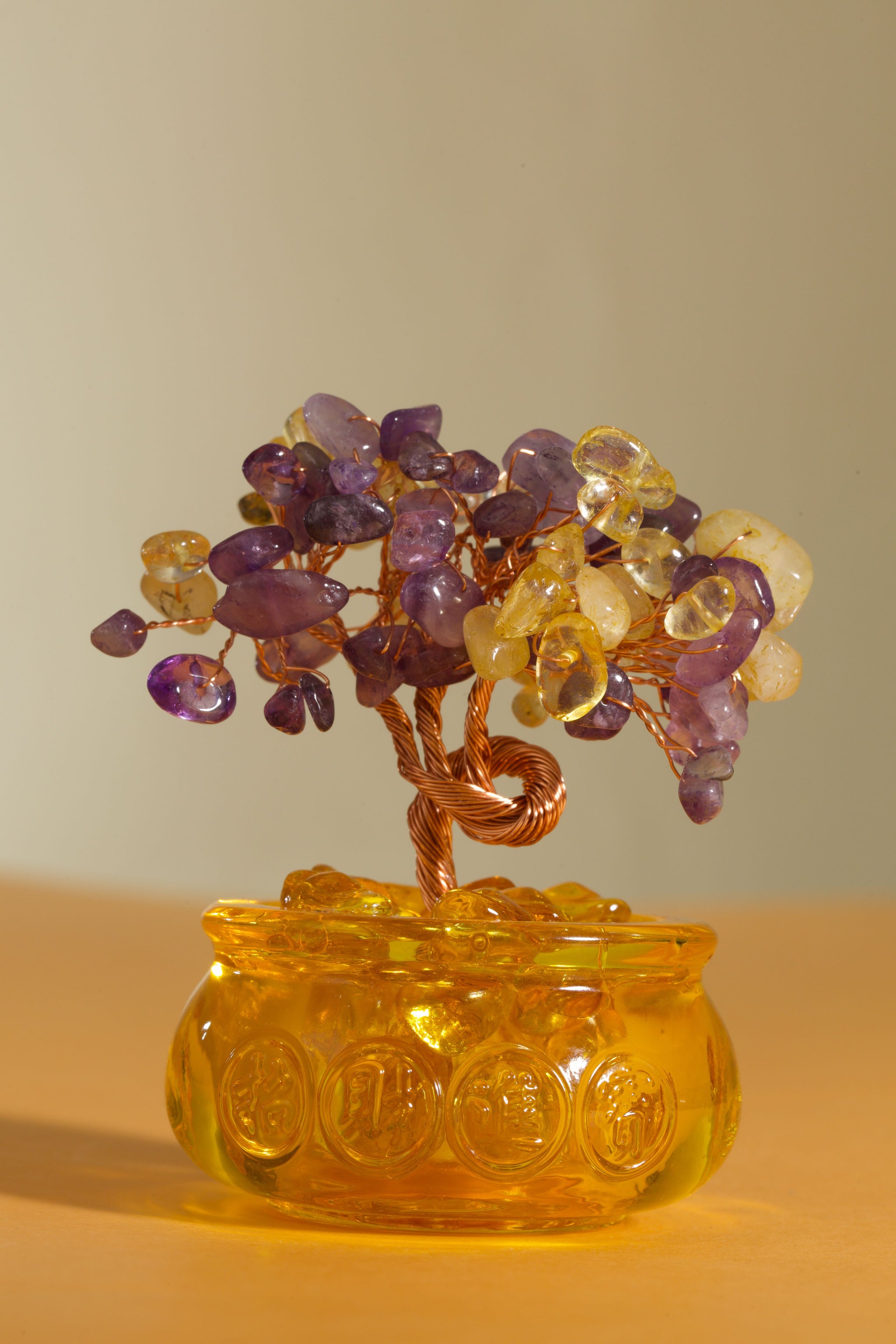 Citrine crystal money tree Feng Shui wealth decor abundance home — flatlay front view | BuddhaManifest™