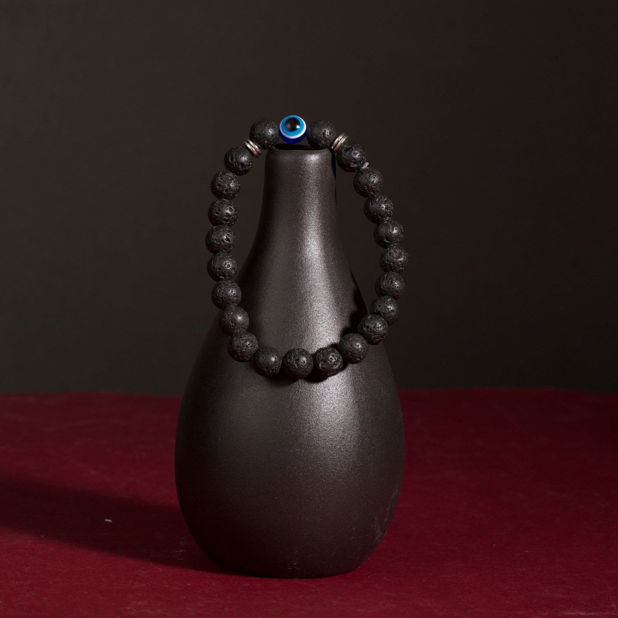 Frosted stone evil eye matte bracelet protection talisman jewelry — on-wrist lifestyle | BuddhaManifest™