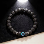 Frosted stone evil eye matte bracelet protection talisman jewelry — side angle product | BuddhaManifest™