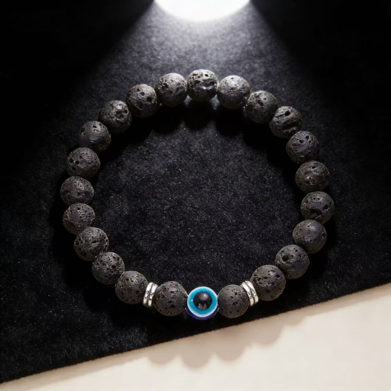 Frosted stone evil eye matte bracelet protection talisman jewelry — side angle product | BuddhaManifest™