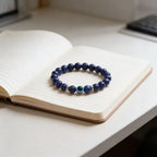 Lapis lazuli evil eye bracelet intuition truth protection stone jewelry — side angle product | BuddhaManifest™
