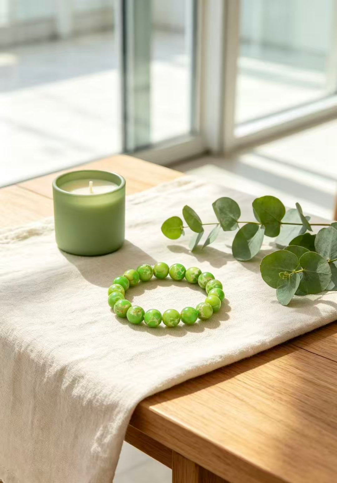 Imperial banded stone bracelet vitality noble energy spiritual stack — flatlay front view | BuddhaManifest™