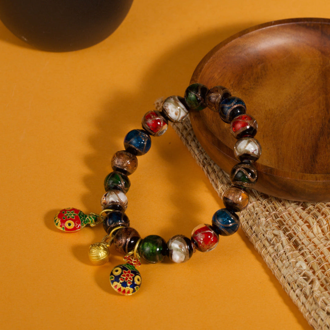 Liuli glass incense ash style bracelet temple color spiritual jewelry — flatlay front view | BuddhaManifest™ Main image