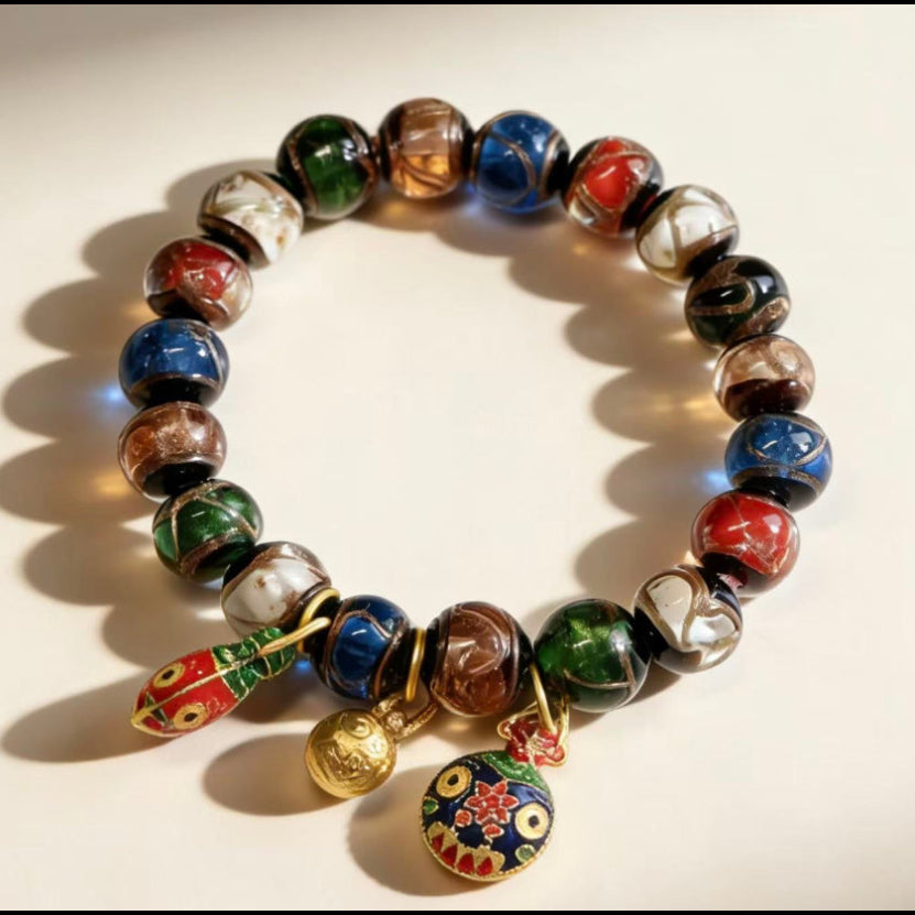Liuli glass incense ash style bracelet temple color spiritual jewelry — macro stone texture | BuddhaManifest™
