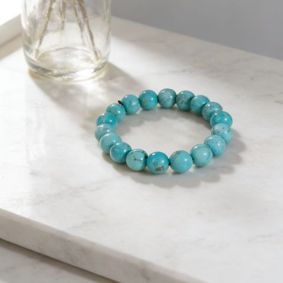 Natural turquoise protection bracelet sky stone calm spiritual jewelry — flatlay front view | BuddhaManifest™