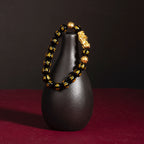 Black obsidian Pixiu Six True Words mantra wealth protection bracelet — flatlay front view | BuddhaManifest™