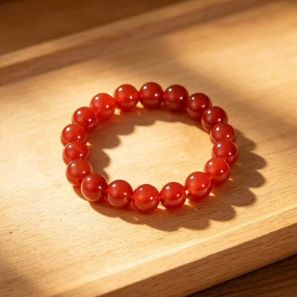 Natural red agate bead bracelet courage vitality good fortune stack — bead & charm detail | BuddhaManifest™