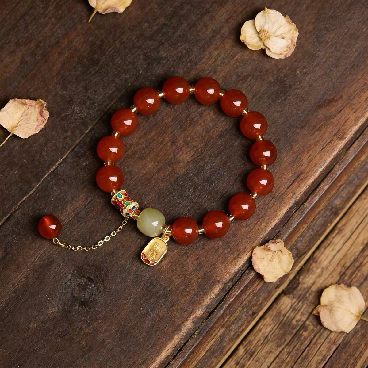 BuddhaManifest™ Red Agate Fu Charm Bracelet — Fortune & Protection Secondary image