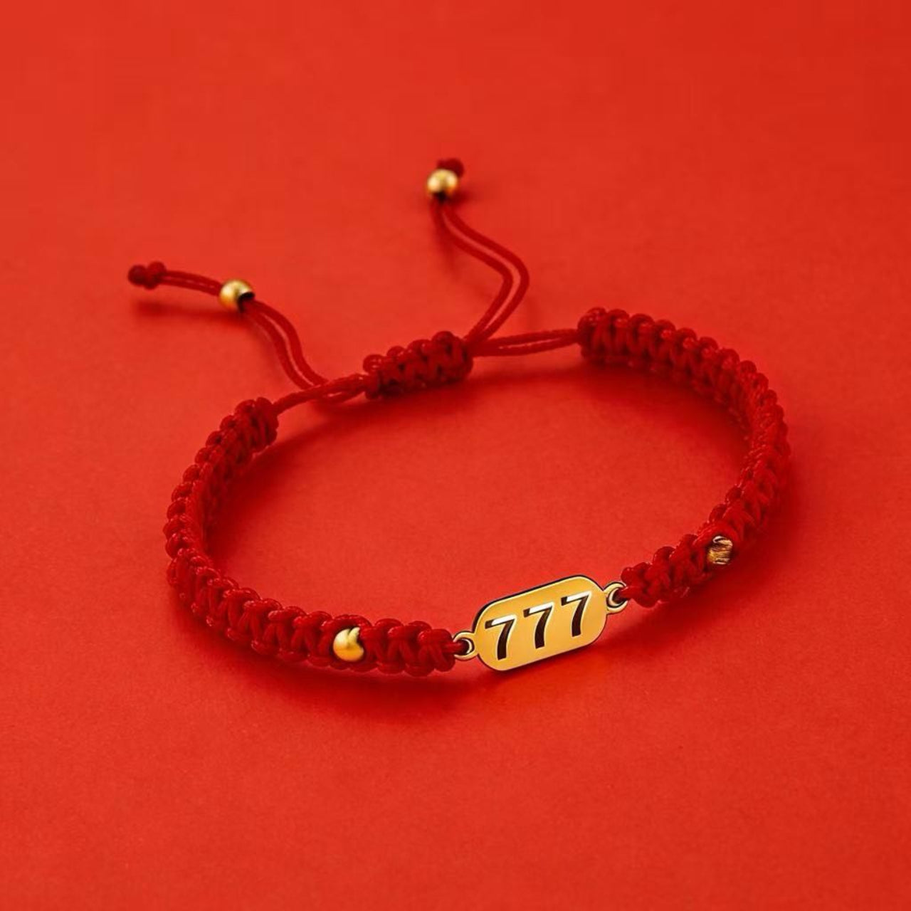 777 angel number red string bracelet alignment spiritual luck sacred cord — bead & charm detail | BuddhaManifest™
