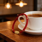 777 angel number red string bracelet alignment spiritual luck sacred cord — side angle product | BuddhaManifest™