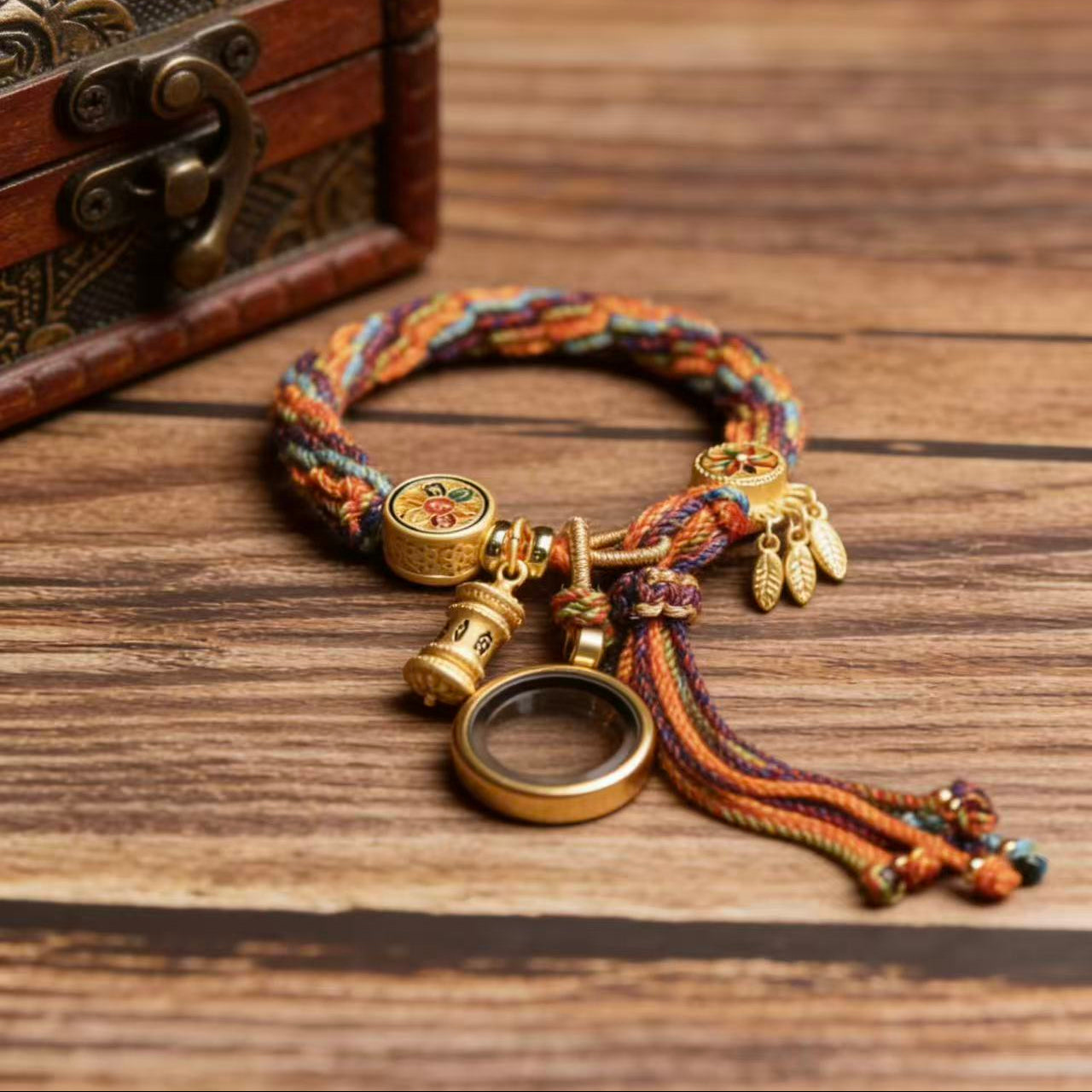 Tibetan five color rope Gau locket prayer box protection jewelry — full bracelet coil | BuddhaManifest™