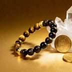 Yellow tiger eye obsidian bracelet Feng Shui courage insight protection — bead & charm detail | BuddhaManifest™
