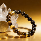 Yellow tiger eye obsidian bracelet Feng Shui courage insight protection — side angle product | BuddhaManifest™