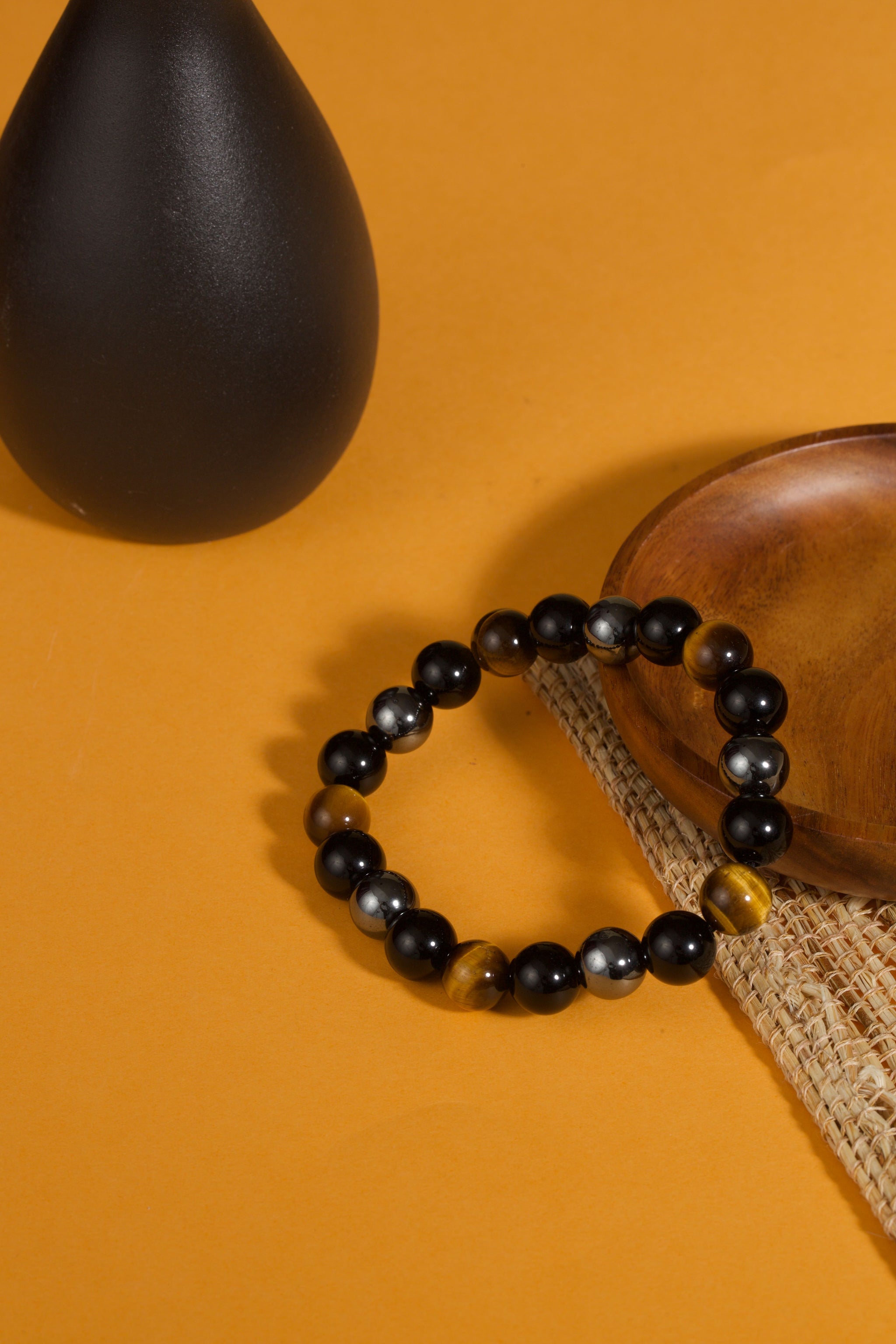 Triple protection tiger eye obsidian hematite bracelet courage shield — full bracelet coil | BuddhaManifest™