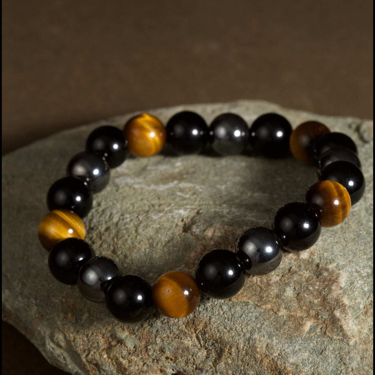 BuddhaManifest™ Triple Stone Bracelet — Obsidian, Tiger's Eye & Magnetite Secondary image