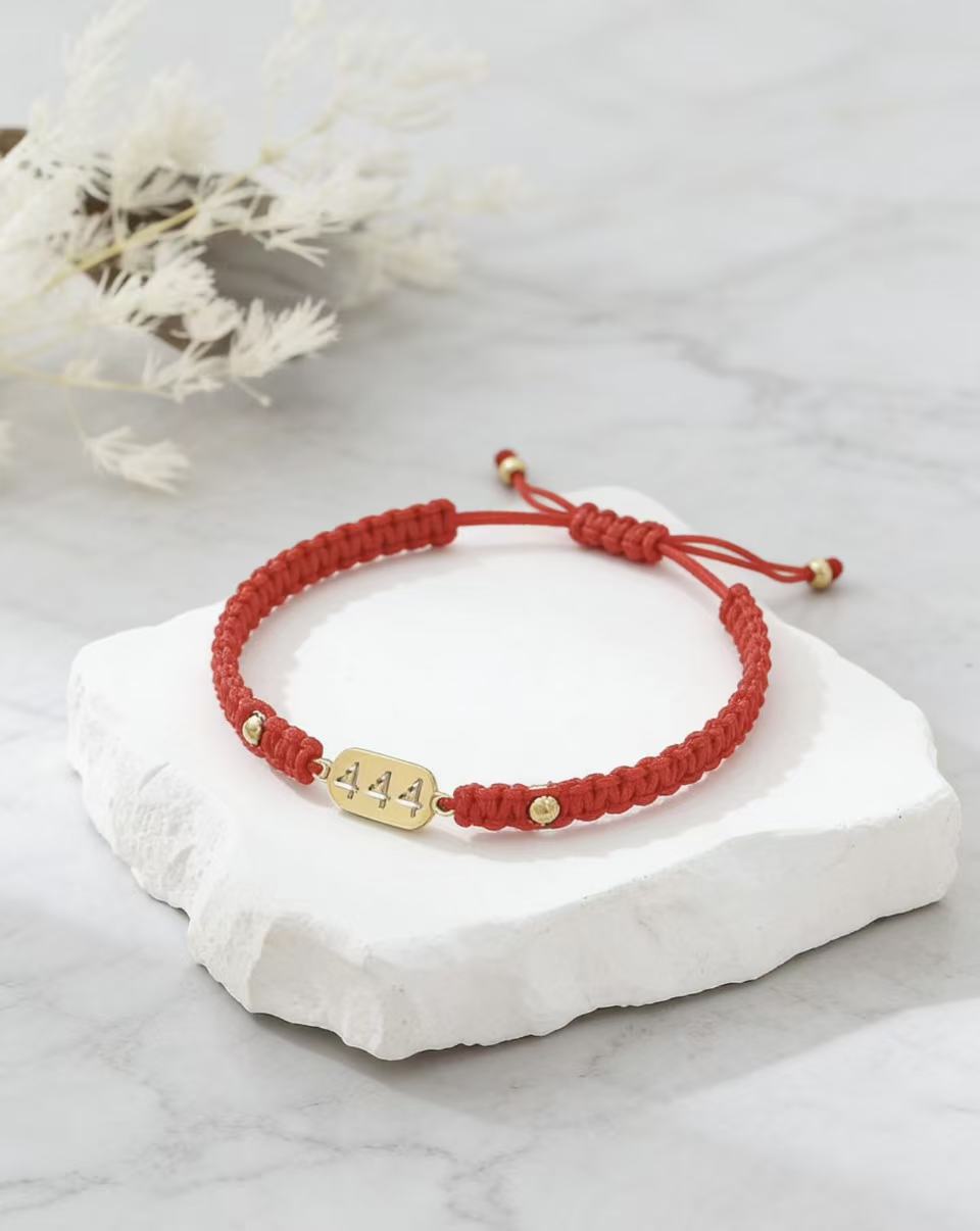 444 angel number red string bracelet divine protection grounding cord — full bracelet coil | BuddhaManifest™