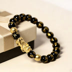 Black obsidian Pixiu Six True Words mantra wealth protection bracelet — full bracelet coil | BuddhaManifest™