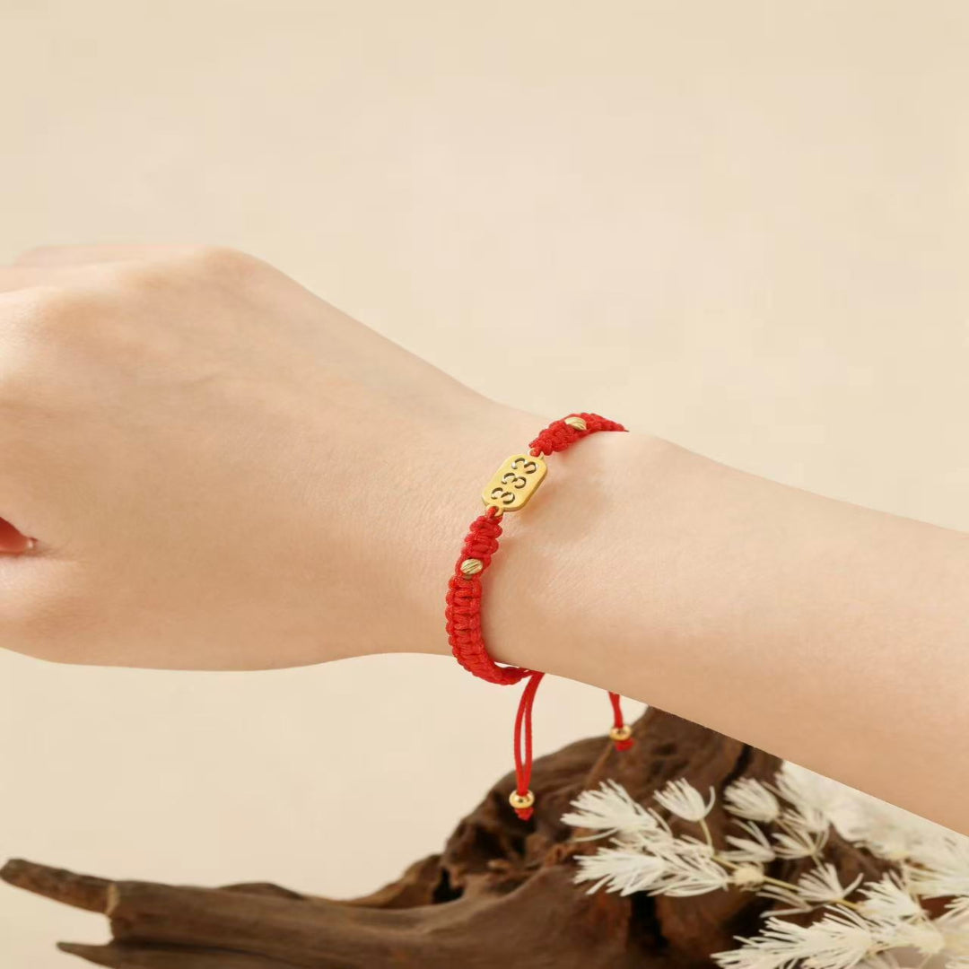 333 angel number red string bracelet support growth intention cord — side angle product | BuddhaManifest™